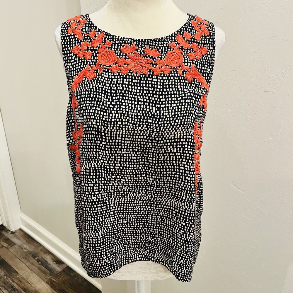 THML Boho Red Embroidery on Blue and Beige Patterned Flowy Tank Size L (A0132) - Picture 1 of 7